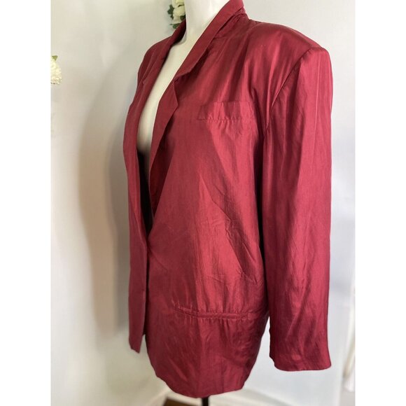 Vintage Anna and Frank 1980’s Silk Blazer Top Cranverry Red Size M Oversized EUC - Picture 3 of 16